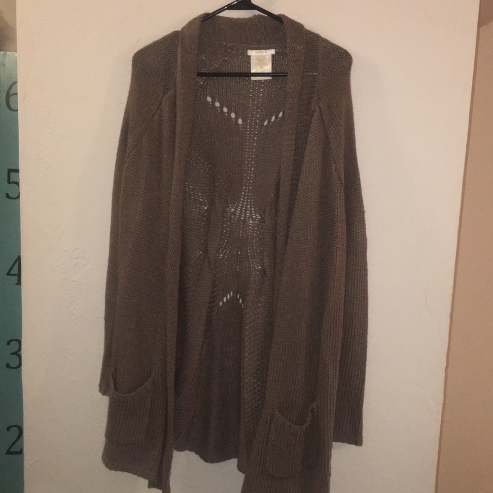 Taupe open cardigan cable knit